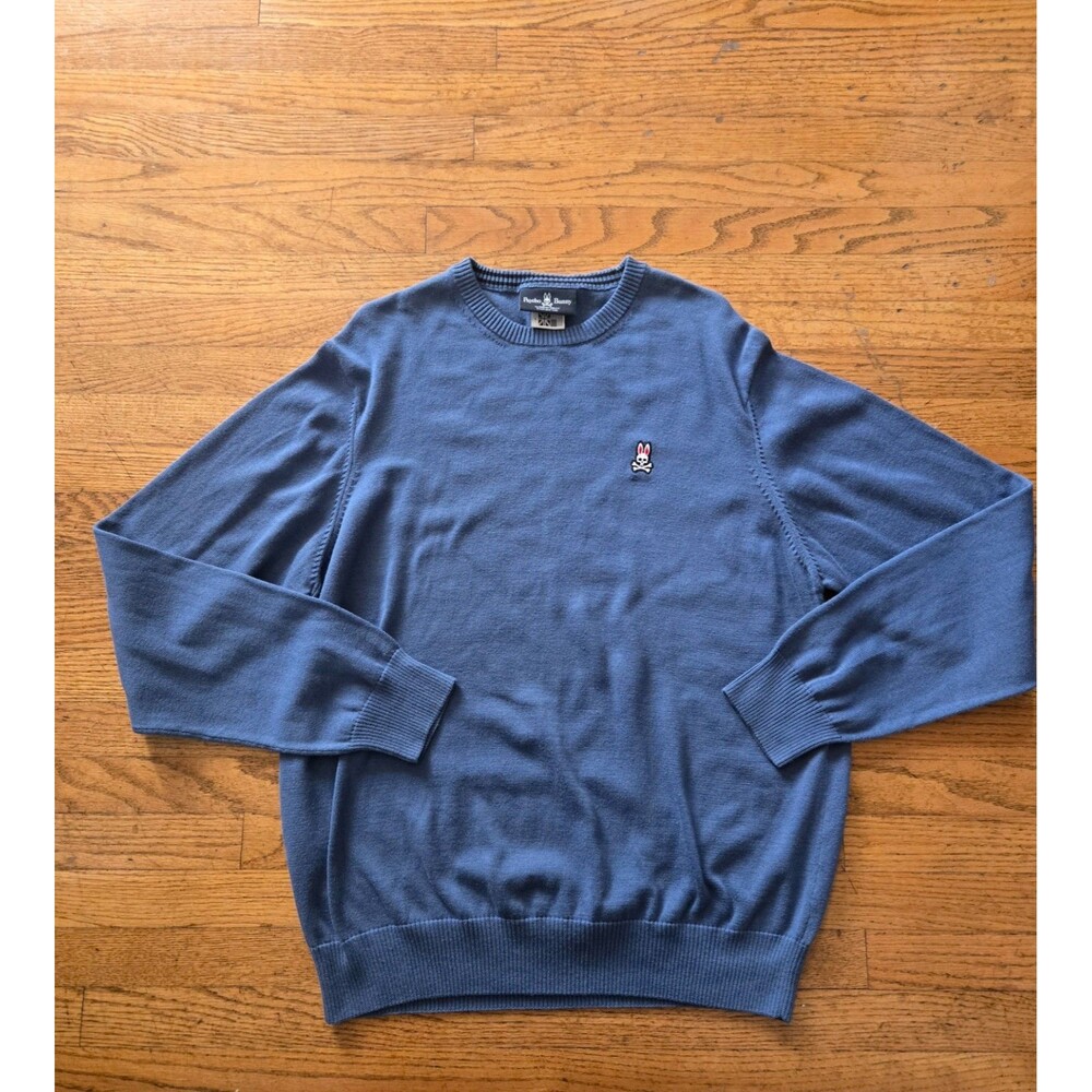 Psycho Bunny Sweater Mens Medium Blue Pullover Pima Cotton Preppy